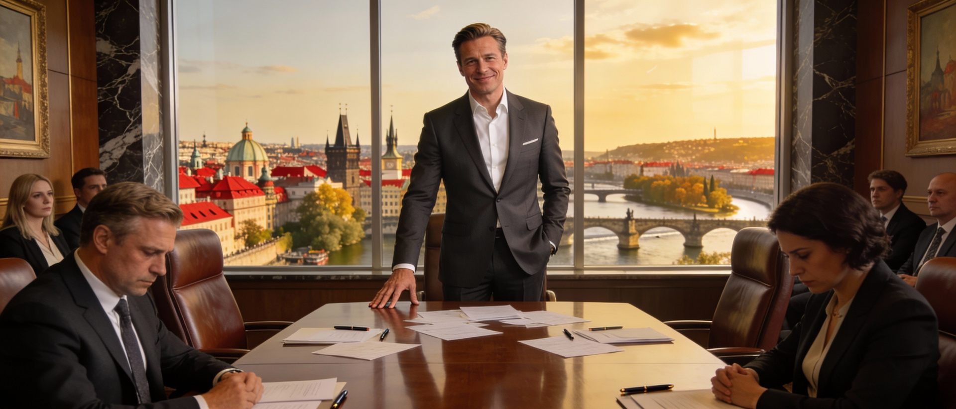 Elite attorney commanding a high-stakes settlement negotiation, demonstrating sustained cognitive precision and strategic composure