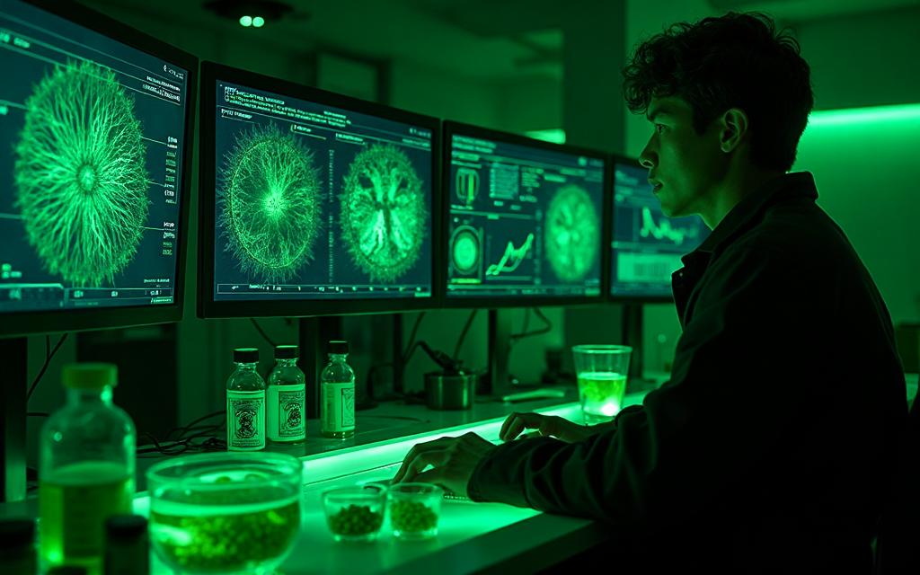 Professional biohacker workspace with advanced monitoring equipment